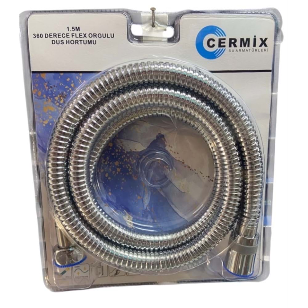 CERMİX LÜX KROM DUŞ HORTUM SPİRAL 360 ÇELİK ÖRGÜLÜ BİLİSTIR AMBALAJ